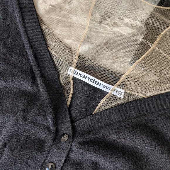 ALEXANDER WANG | Black Cardigan with Sheer Yoke - Picture 4 of 6